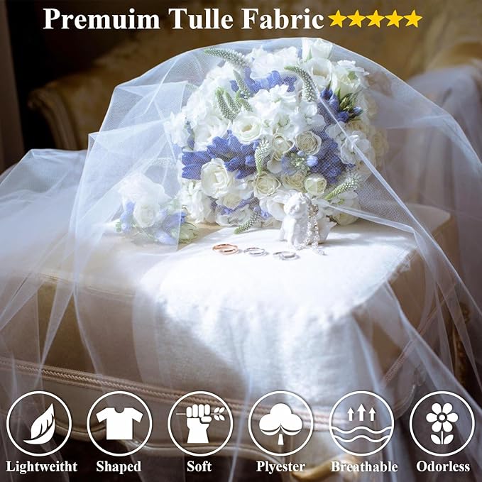 108" White Tulle Fabric Roll, Extra Large Matte Tulle Netting Bolt for Wedding Ceiling Drapes Arch Banquet Party Decorations Tutu Skirt Baby Shower DIY Crafts Gift Wrapping (10 Yards, White)