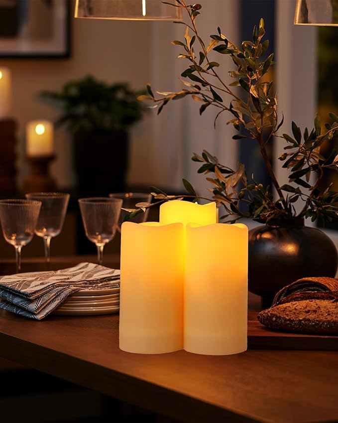Enido 12 Pc Flameless LED Candles with Remote & Timer, Outdoor Waterproof, Flickering Electric Warm Lights for Cozy Home & Holiday Romantic Decor, Battery Operated for Party(D 2.2” x H 4”/5”/6”