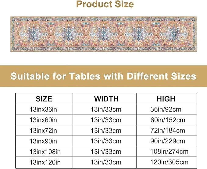 Boho Floral Vintage Table Runner, Orange Retro Flower Rustic Country Farmhouse Abstract Pattern for Home Kitchen Table Decor Dining Coffee Room Party Decor 13x90in