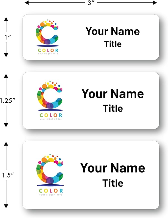 Custom Name Tags - Full Color Logo Name Tags - Scratch Resistant Metal Front & Hard Plastic Back (1x3 Inch, Gold)
