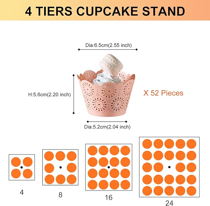 Cupcake Stand, 4 Tier Square Acrylic Cupcake Display Stand Holder, Clear Dessert Pastry Tower for Wedding, Birthday, Theme Party, Baby Shower