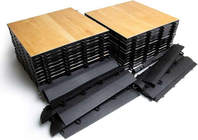Big Floors 5X5MAPLEFLOOR Interlocking Lightweight Plastic Modular Dance Floor Kit (5' x 5'), Maple, 45 Piece