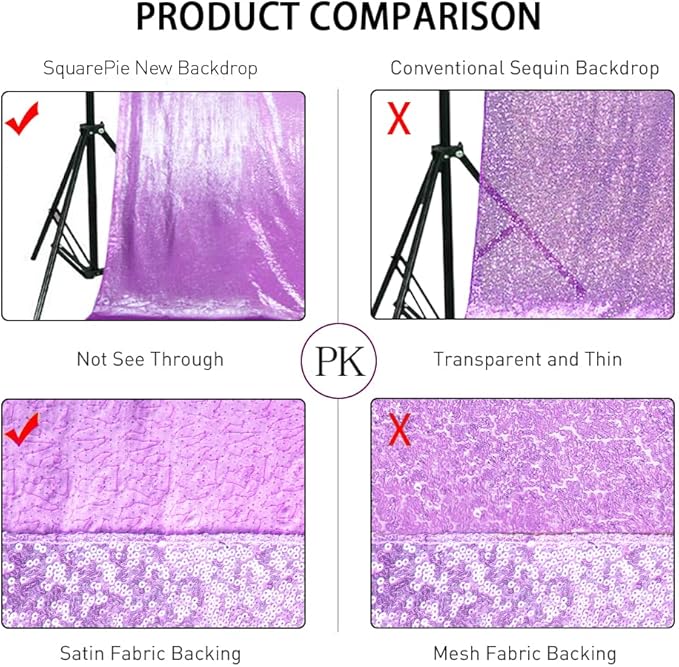 SquarePie Sequin Backdrop Curtain Not See Through Thick Glitter Background for Party 7FT x 7FT Lavender