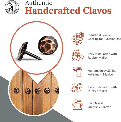 10 Pack 0.75" Round Head Iron Clavos Decorative Nails – Oil Rubbed Bronze – Handmade Rustic Round Fasteners for Farmhouse Shutters, Faux Wood, Barn Doors, Shutters, Gates – Ornamental Wood Accent