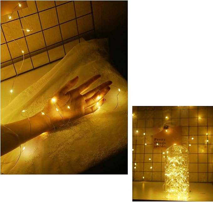 15 Pack Fairy Lights Battery Operated, 6.6ft 20 LED Mason Jar Lights Silver Wire Waterproof Firefly Mini Led String Lights for Table Party Wedding Centerpiece DIY Crafts Christmas Decor