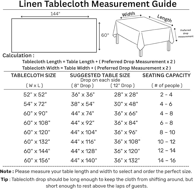 Solino Home Linen Light Natural Tablecloth 60 x 144 Inch - Classic Hemstitch, 100% Pure Linen Rectangular Tablecloth - Machine Washable Table Cloth for Fall, Autumn, Thanksgiving, Christmas, Holiday
