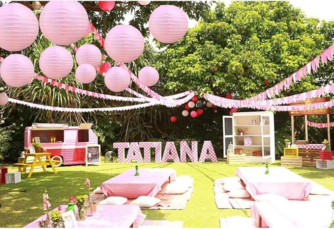 BEISHIDA Pink Round Paper Lanterns Hanging Decorative Chinese Paper Lanterns Lamp for Valentine Birthday Wedding Party Decoration and Baby Bridal Shower（10 Packs）
