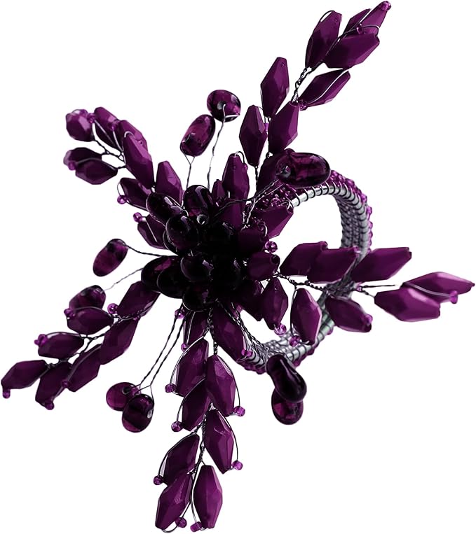 Napkin Rings Set of 12 for Dining Table Decoration Parties Everyday Metal Napkin Holder Leaf Purple (Pack of 12)