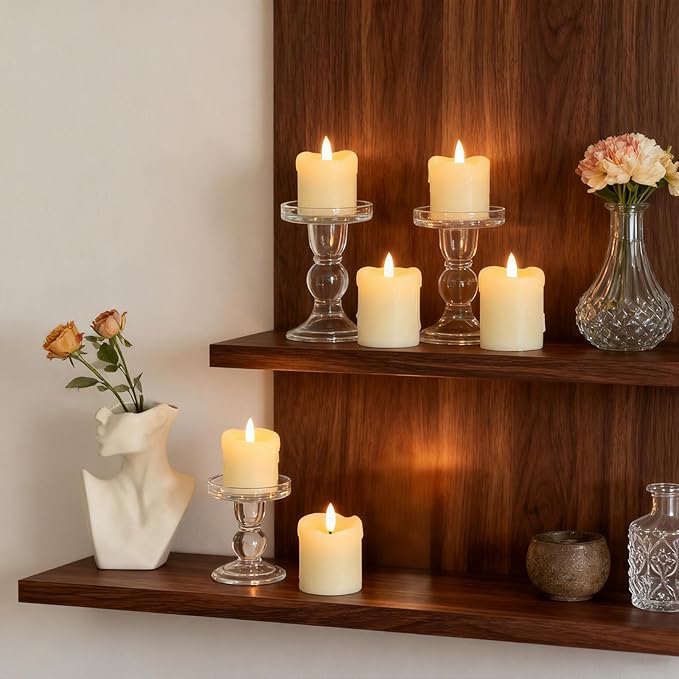 Lezonic Flameless Votive Candles Battery Operated with Remote and Timer, Pack of 6 (D:2" X H:2") LED Ivory White Long Lasting Flickering Wax Candles with Realistic 3D Flame