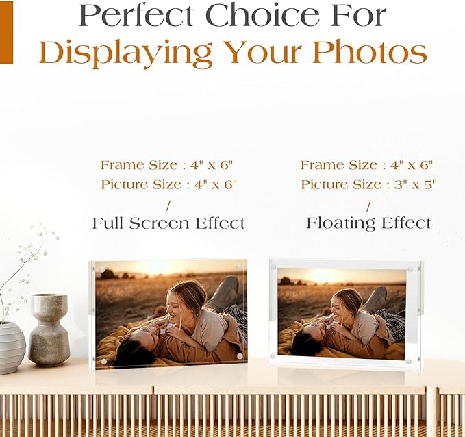 TWING Acrylic Frame 4x6,Magnet Double Sided Picture Frame,12 + 12MM Plexiglass Clear Picture Frames Desktop Acrylic Photo Frame 6 by 4,Gifts Ideal