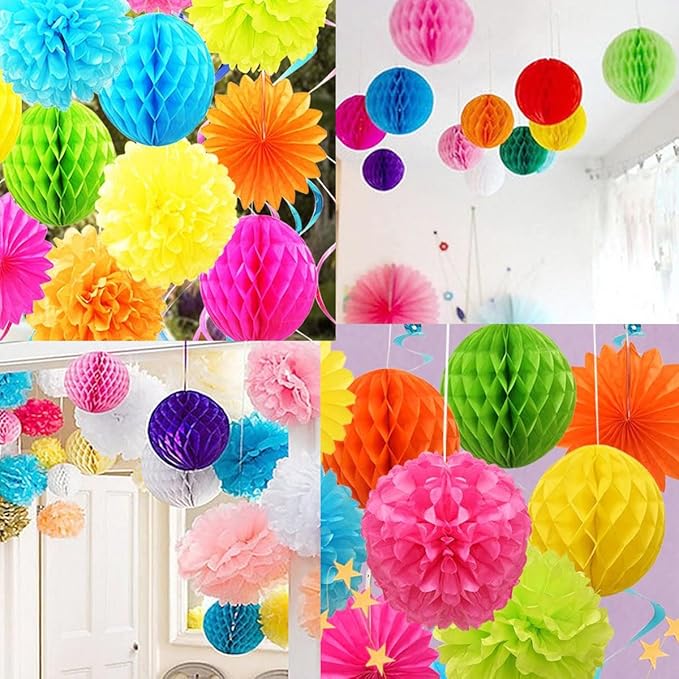 12pcs Party Honeycomb Balls Decorations - 4'' 8'' 10'' Honeycomb Ball Twin Tissue Pom Poms for Baby Shower Birthday Wedding Nursery Decor (Orange Kit)