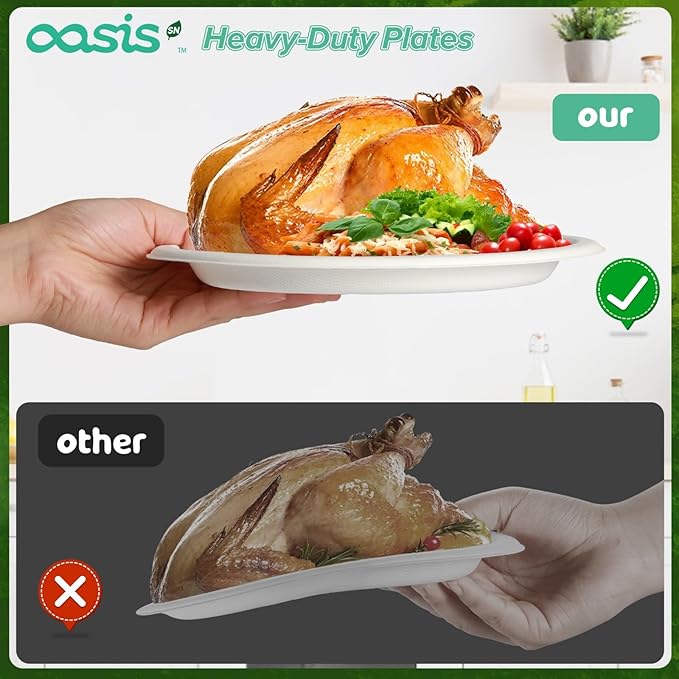 100-Pack Compostable Paper Plates Set – Includes 6" & 9" Heavy-Duty Sugarcane Plates (50 Each) – Eco-Friendly Disposable Plates for Meals, Snacks, and Parties-Natural (White)