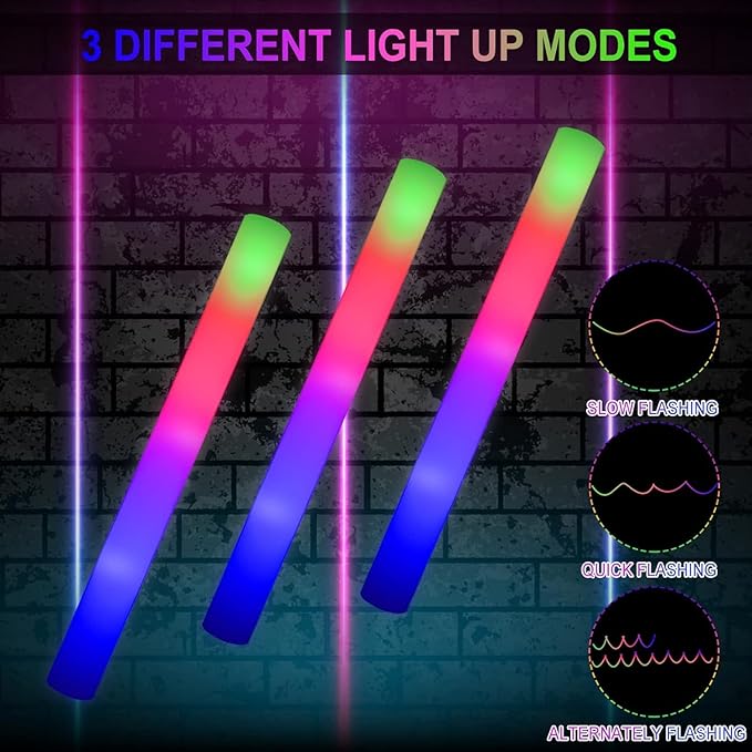 LifBetter Light Up Glow Sticks Bulk, LED Foam Sticks in The Dark with 3 Modes Flashing Led Foam Multicolor Batons Light up Party Favors for Birthdays, Weddings, Concerts, Festivals (156pcs)