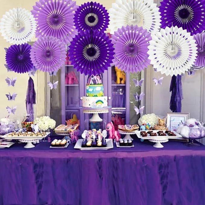 BEISHIDA Lavender Purple White Tissue Hanging Honeycomb Round Paper Fans Decoration Set for Birthday Baby Shower Bachelorette Wedding Photo Booth Backdrops Anniversary Paper Party Supplies（11 Packs）
