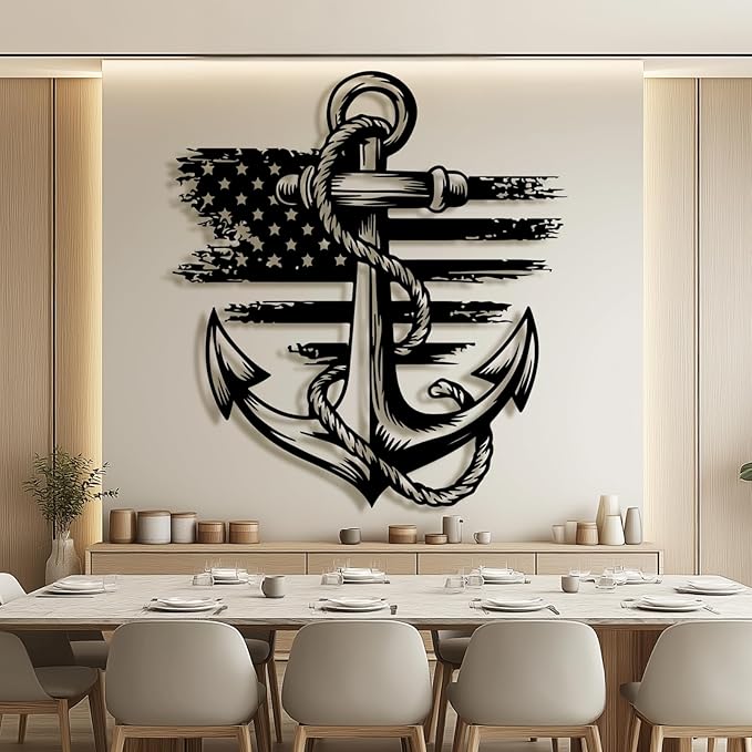 lunwall Metal Anchor Wall Decor, Anchor Metal Sign, Metal Anchor Decor, Anchor Metal Wall Art, Metal Nautical Wall Decor, Metal Wall Decor Coastal, Anchor Wall Decor (black, 31L x 29W / 80 x 72 cm)