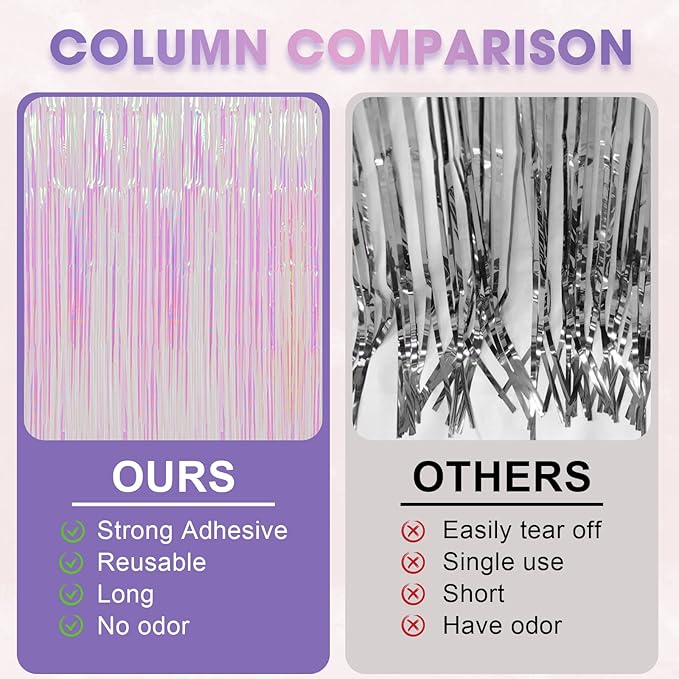 4 Pack Iridescent Transparent Foil Fringe Backdrop Curtains, Tinsel Streamers Birthday Party Decorations, Fringe Backdrop for Graduation, Baby Shower, Gender Reveal, Disco Party