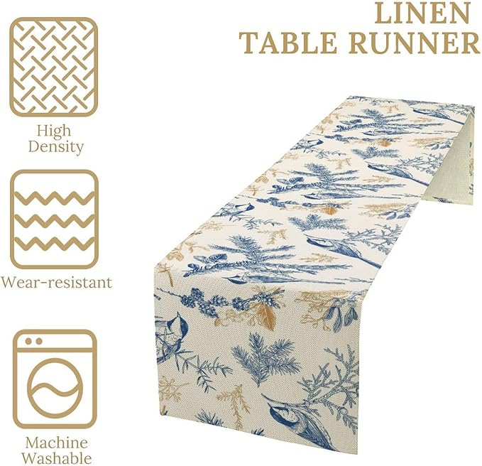 Floral Table Runner,Sketch Birds and Flowers Summer Table Runner Kitchen Dining Table Decoration for Home Party Decor 13x120 Inch