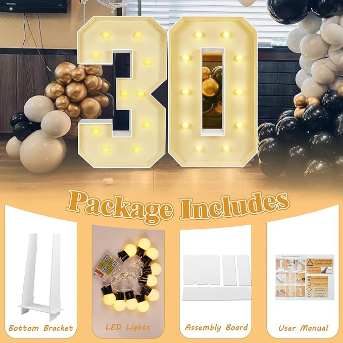 Marquee Light Up Numbers: 3FT Large Decorative Letters Signs for Party Decorations Baby Shower Birthday Wedding Engagement Anniversary, 3 Feet Tall Pre-Cut DIY Foamboard Number 8 - Easy to Assemble