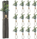 MAOANME Napkin Rings Set of 12, Rustic Eucalyptus Napkin Holder Rings with Wood Bead, Farmhouse Green Leaf Napkin Ring Bulk, Boho Napkin Ring for Wedding, Table Decor