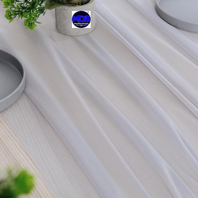 MDS 5 Pack 10ft Chiffon Table Runner 29 x 120 Inches Sheer Wedding Runner Romantic Rustic Table Runner for Wedding Decorations, Birthday Parties, Bridal Shower Party Arch Decor - Cool Gray