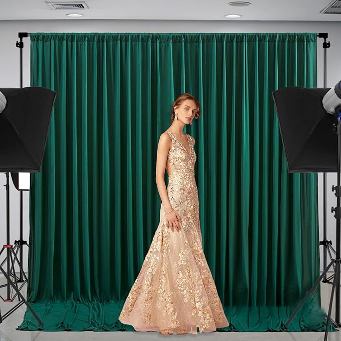 10 x 10 Feet Dark Green Backdrop Curtain for Partie, Background Curtains for Photoshoot, Birthday, Wedding, Halloween, Thanksgiving, Christmas Day, New Year Party Decorations 5Ft x 10Ft, 2 Panels