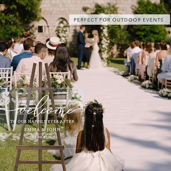 Andaz Press Custom Large Wedding Acrylic Sign, 16 x 24 Inches, Happily Ever After, Personalized Sign, Welcome Sign For Modern Wedding Theme Wedding Decorations
