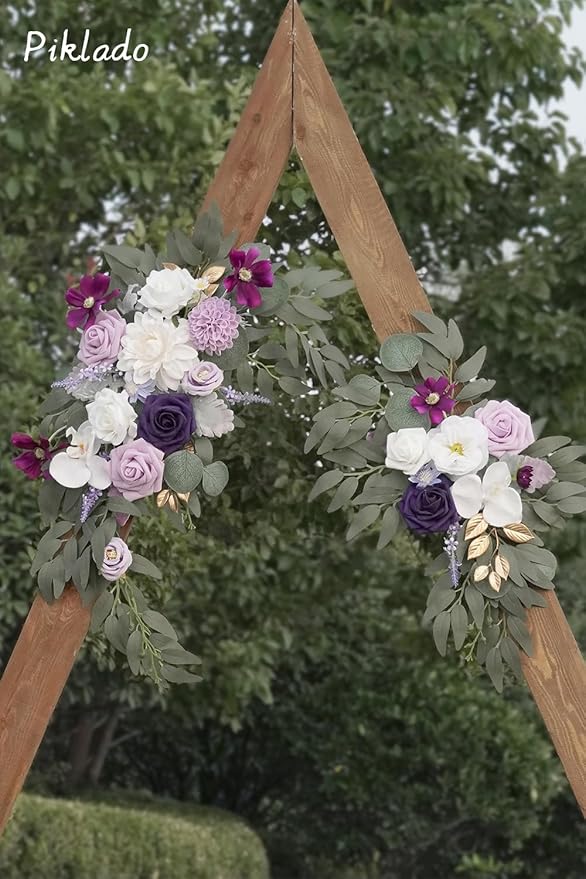 Faux Flower Swag Set of 2 for Wedding Welcome Signs Floral Swag Wedding Reception Ceremony Signs Decor (Lavender & Cream)