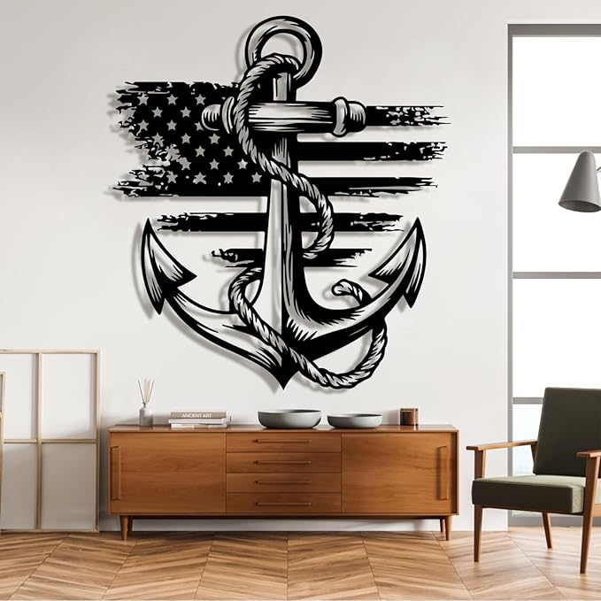 lunwall Metal Anchor Wall Decor, Anchor Metal Sign, Metal Anchor Decor, Anchor Metal Wall Art, Metal Nautical Wall Decor, Metal Wall Decor Coastal, Anchor Wall Decor (silver, 39L x 36W / 100 x 91 cm)