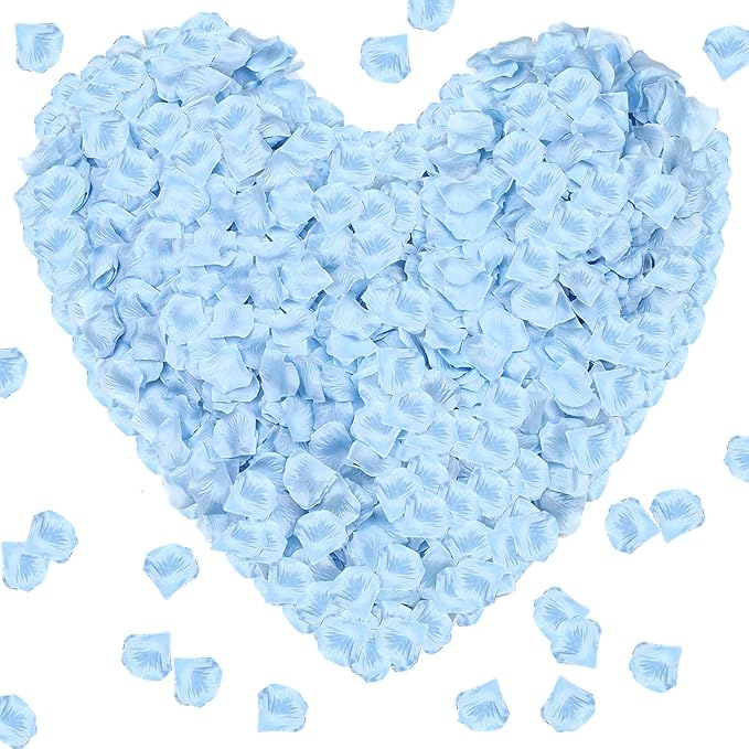 1000Pieces Rose Petals, Artificial Flower Petals Fake Rose Petals Silk Red Rose Petals for Romantic Night,Wedding,Proposal Anniversary Flower Decorations (Light Blue)