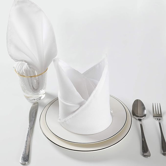 Cloth Napkins 20x20 inch Washable Polyester Dinner Napkins Soft Table Napkins for Wedding Party Dining Banquet(White,25PCS)