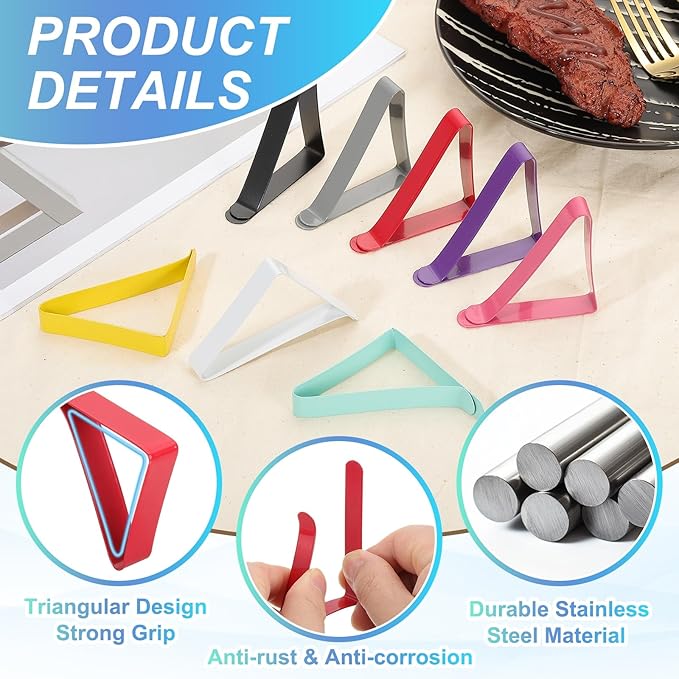 uxcell 4 Pack Tablecloth Clips, Stainless Steel Table Cloth Cover Clamps, 2.95" x 1.77" Windproof Holder Clips for Home Party Picnic Wedding Camping Dining Tables, Purple
