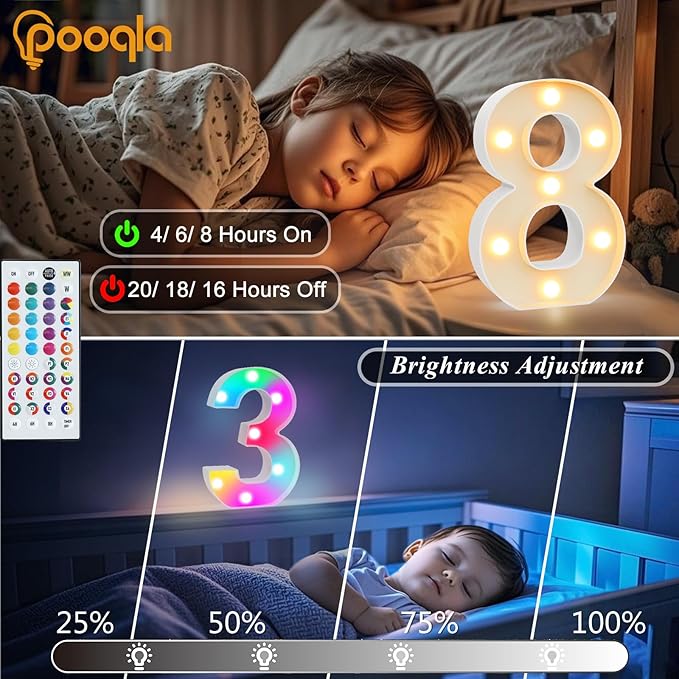 Pooqla 25th Birthday Decorations for Her Him, 35 Colors LED Light Up Numbers with Remote, Multicolor Marquee Numbers for Party Backdrop 25th Anniversary Decor Birthday Gifts for Women, Number 25
