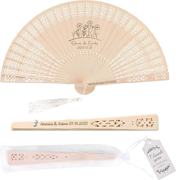 10 PCS Custom Fans Personalized Folding Fans for Line Dancing Wooden Hand Fan Wedding Favors Bulk Fans for Guests Party Event Use (Style15)