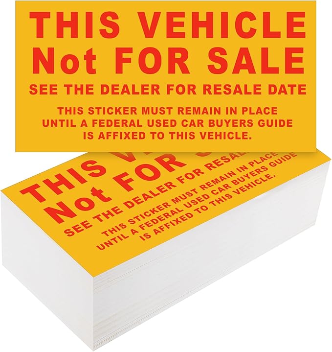 500 Pcs Car Dealership Supplies This Vehicle Not for Sale Stickers Car Dealer Yellow and Red Lettering Decal Adhesive Compliance Sticker for Vehicle Window, 6 x 3 Inches