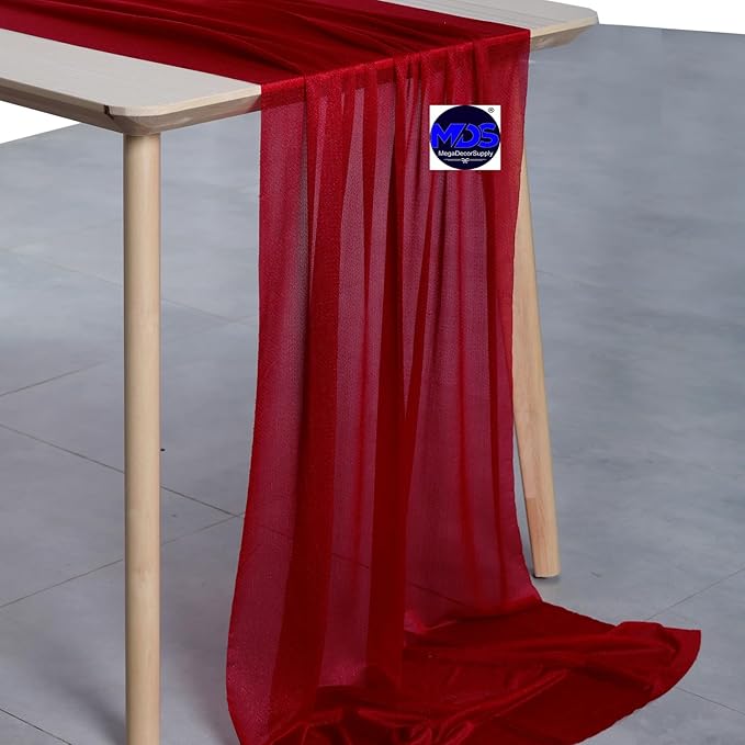 MDS 15 Pack 10ft Chiffon Table Runner 29 x 120 Inches Sheer Wedding Runner Romantic Rustic Table Runner for Wedding Decorations, Birthday Parties, Bridal Shower Party Arch Decor - Apple red