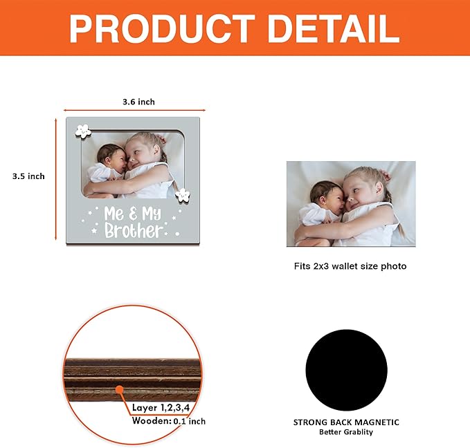 Magnetic Picture Frames - ME & MY BROTHER - Christmas Gift Birthday Gift for Big Sister, Big Brother - Unique Magnet Photo Frame For Siblings - Magnetic Frames for Refrigerator, Locker & More