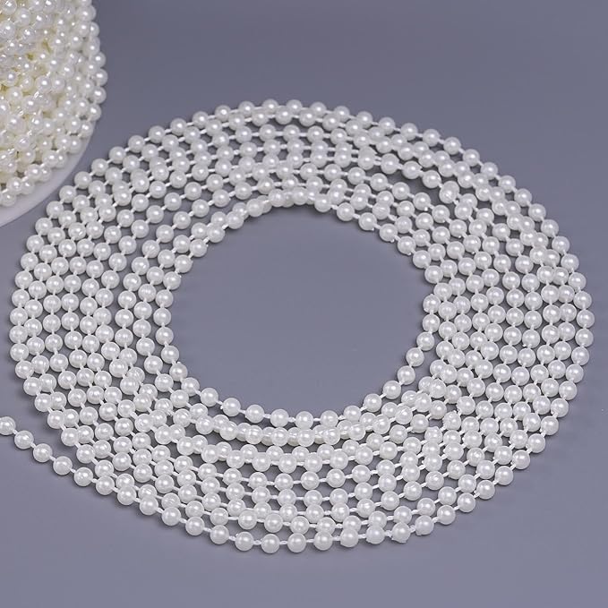 44 Yards/131 Feet Pearl Garland Craft String Pearls, Faux Pearl for Wedding Party Decoration, Christmas Tree Decorations and DIY Crafts (Ivory, 4 mm 131 Feet)