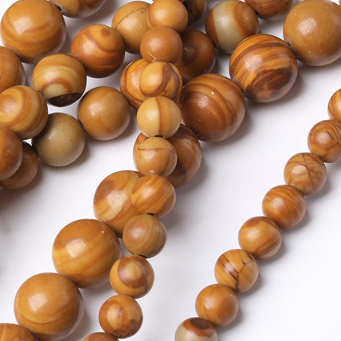 Yellow Woodgrain 8MM Stone Beads for Jewelry Making DIY Craft Gemstone Beads Kit, (45pcs) Smooth Healing Crystal Beads for Bracelets, Necklaces, Home Decor