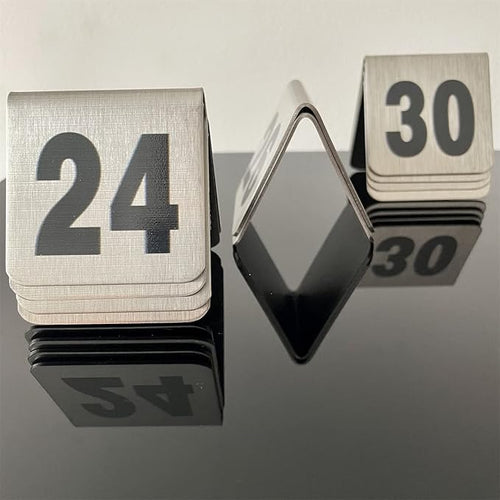 10 Pcs Metal Place Cards Stackable Tent Style Table Numbers，Place Card Holders for Celebration Wedding Party Restaurants Cafes Bars Gatherings meeting Room Board Game Serial (Small 21-30, Black)