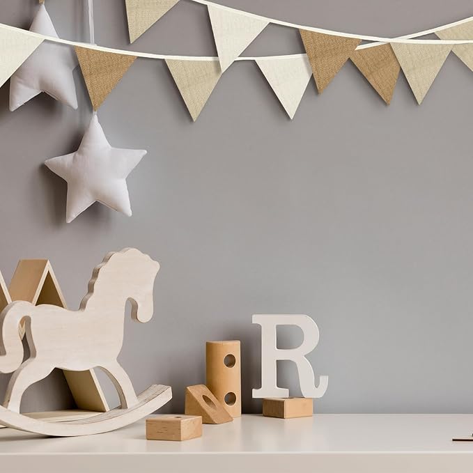 Oudain 15.5 ft Pennant Banner Flags, 2 Pcs Nursery Garland Triangle Bunting Flag Baby Banner for Nursery Decor Baby Birthday Boho Wedding Shower Party Event, Each 7.75 ft(Simple Color)