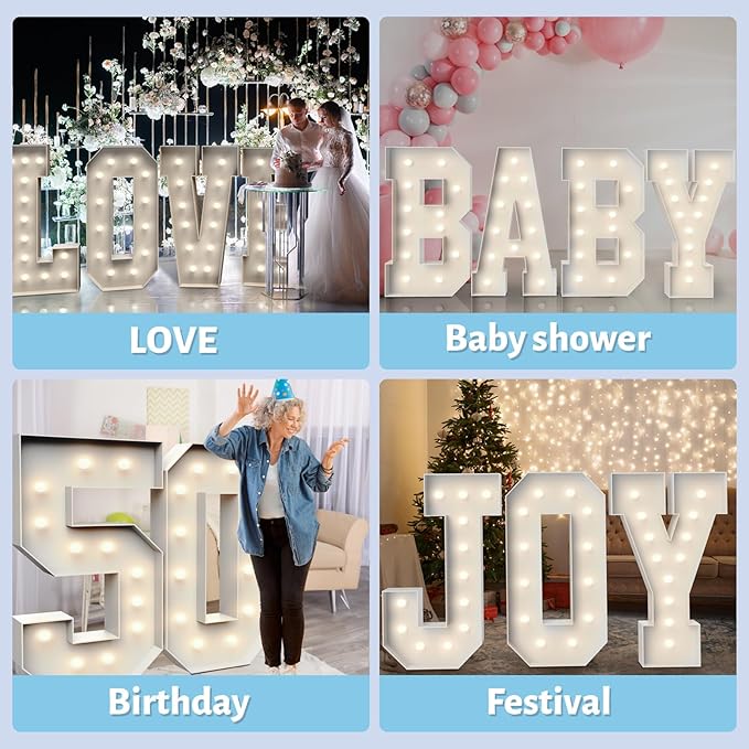 4FT Marquee Light Up Letters D,Party Decoration Large Marquee Light Up Letters with Weighted Water Bag,Pre-cut Foam Board Set Can Be Used for Birthdays,Weddings,Baby Anniversaries