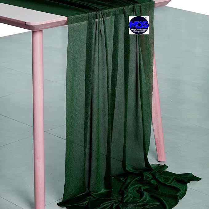 MDS 5 Pack 10ft Chiffon Table Runner 29 x 120 Inches Sheer Wedding Runner Romantic Rustic Table Runner for Wedding Decorations, Birthday Parties, Bridal Shower Party Arch Decor - Hunter Green