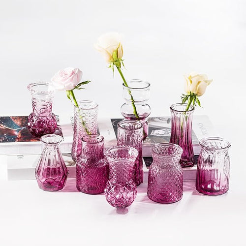 10 Pcs Pink Flower Bud Vases, Loose Transparent Flower Bud Vases, Small Vases, Decorative Vases, Family Wedding Table Decorations