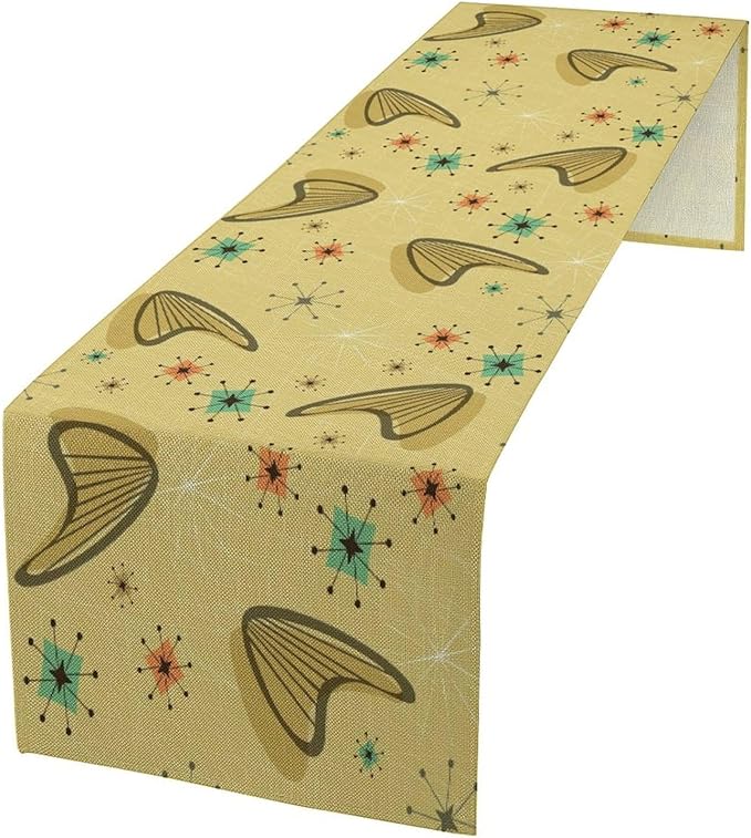 Mid Century Table Runner, Modern Atomic Pattern Absctract Geometric Retro 1950S 1960S Dinner Runner for Home Kitchen Dining Table Decoration, 13x120 Inch