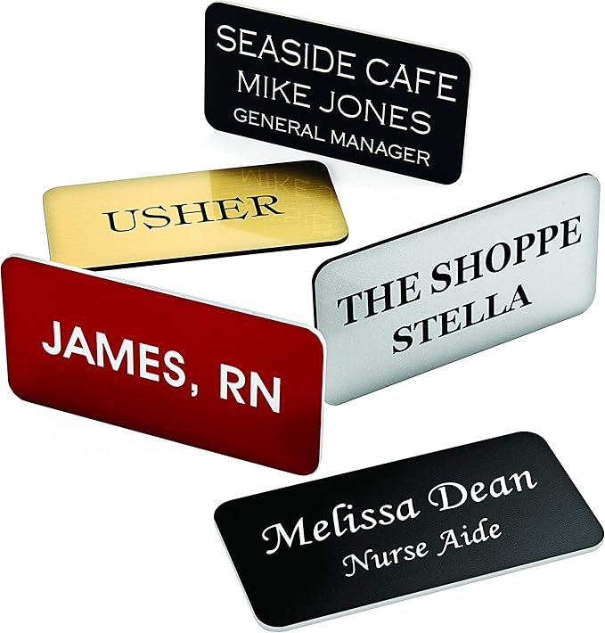 Custom Engraved Name Tag Badges – Personalized Identification with Pin or Magnetic Backing, 1.5 Inches x 3 Inches, Red/White