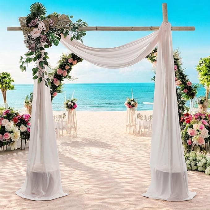 MDS Halloween Chiffon Draping Fabric - 2 Panel, 30" Wide x 100ft Long - Sheer Spooky Arbor & Canopy Drapery for Haunted House Backdrops, Party Ceilings, DIY Costumes & Themed Events - Nude