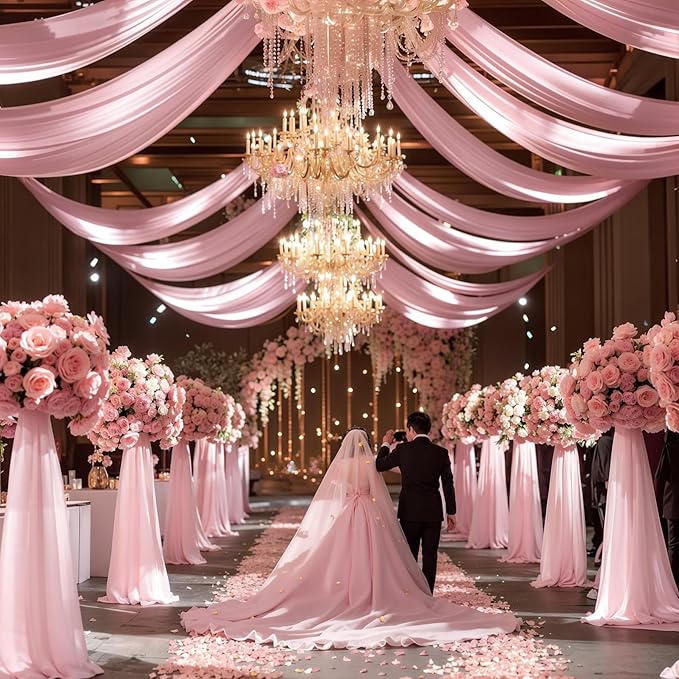 Wedding Arch Draping Fabric 2 Panels 18Ft Blush Chiffon Fabric Drapes Arbor Drapery for Wedding Ceremony Reception Swag Decorations