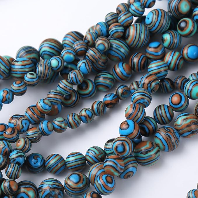 Blue Peacock Turquoise Stone Beads Gemstone Round Crystal Energy Jade Beads Stone Beads for Jewelry Making DIY Bracelet Necklace Jewelry Making 1 Strand 15.5inch 60PCS 6MM
