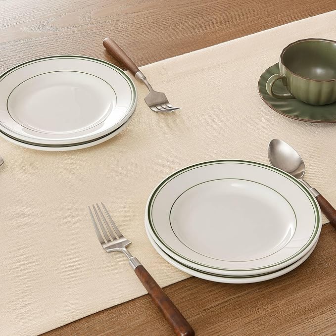 ZeeMart Linen Textured Border Table Runner, 14 x 90 Inch Cream, Farmhouse Style Cream Table Runners 90 Inches Long, Easy Care Everyday Polyester Table Runner