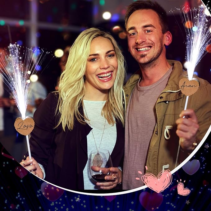 100 Pcs Wedding Sparklers Heart Shaped LED Glow Sticks Fiber Optic Wands Light up Wand with 3 Light Mode for Wedding Bridal Shower Birthday Glow in the Dark Party Supplies (Brown)